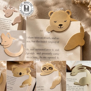 Può includere: Una collezione di dieci segnalibri in metallo tagliati al laser a forma di animali, tra cui gatto, cervo, panda, procione, volpe, koala, bradipo, coniglio e orso. Il download digitale include file in formato CDR, SVG, PNG, DXF, PDF ed EPS.