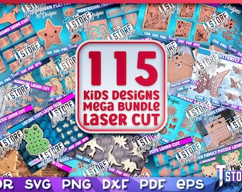 Paquete de corte láser para niños / 115 diseños cortados con láser para niños / SVG cortados con láser 3D / Rompecabezas familiar SVG / Rompecabezas infantiles SVG / Montessori SVG