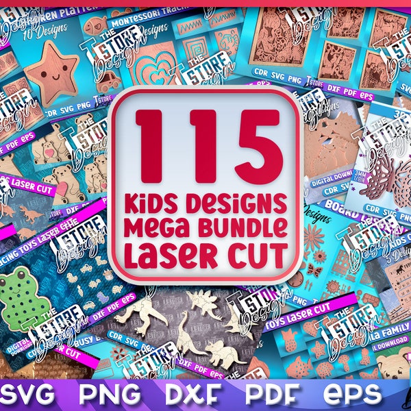 Méga lot pour enfants découpés au laser | 115 motifs découpés au laser pour enfants | Découpé au laser 3D SVG | Puzzle familial SVG | Puzzles pour enfants Svg | SVG Montessori