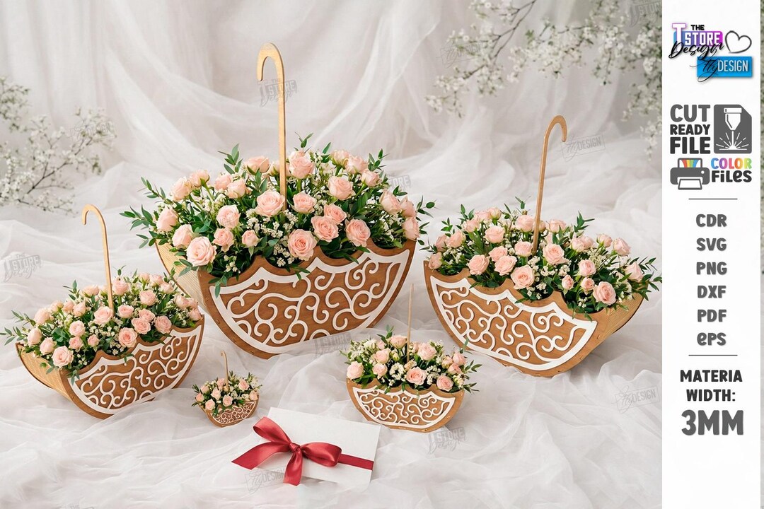 Umbrella Flower Box SVG – Laser Cut Wedding Centerpiece, Bridal Shower ...