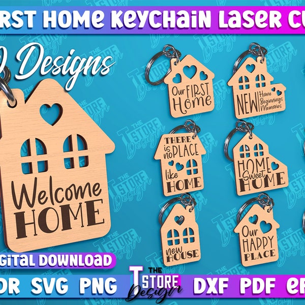 Our First Home Lasercut Keychain | New Home Keyrings | Couples Keyring | Moving House Gift | His & Hers Keyring | Family Lasercut Design