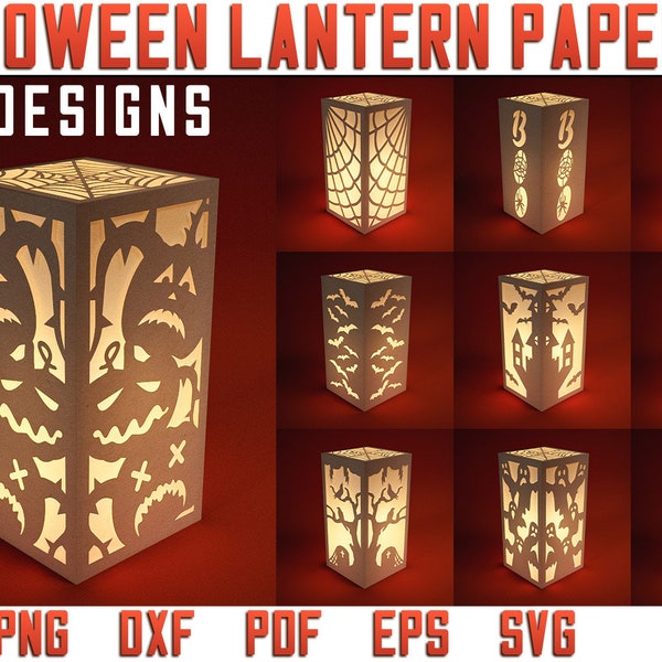 Halloween Lantern Papercut SVG Bundle | Pumpkin Paper Crafts | Halloween Lamp SVG | Spooky Paper Face