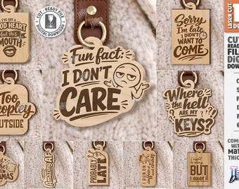 Snarky bag tags laser cut bundle, sarcastics keychain laser files, funny quotes purse charm, sarcastic luggage tag, snarky key ring quotes