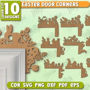 Easter door corners laser cut bundle, happy easter door trim corner svg, easter ornaments svg, bunny easter door hanger svg, 3d spring decor