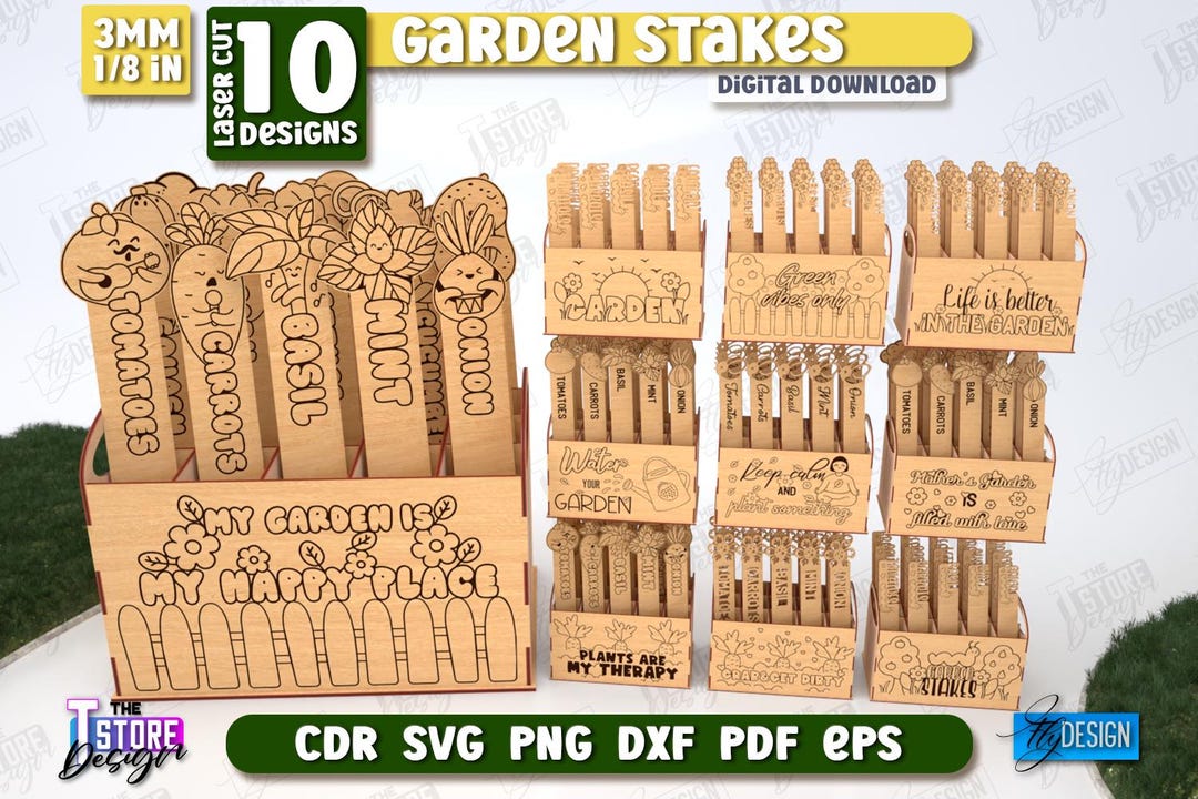Sign Stake Svg 3D Garden Stakes Holders Laser Cut Bundle, Wooden Garden Stakes SVG ...