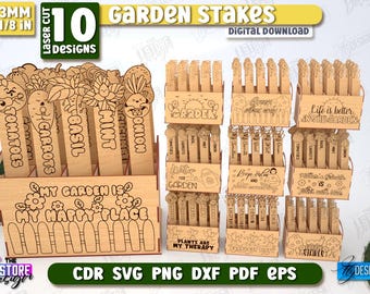 3D Garden Stakes Holders Laser Cut Bundle, Wooden Garden Stakes SVG, Wooden Plant Markers SVG, Garden Decor, Garden Signs SVG, Plant Tags