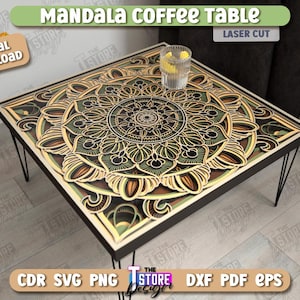 3d mandala coffee table laser cut, mandala laser cut, layered mandala table, multilayered mandala, wooden furniture, wooden coffee table
