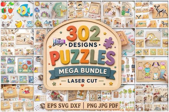 302 kids Puzzles laser cut mega bundle, Montessori laser cut, mix and match games, wooden aducation games