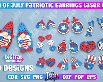 4th of July Earring | Patriotic Gnome Earrings Lasercut | Patriotic Stud Earrings | Independence Day  | Accessories Laser Design | CNC Files