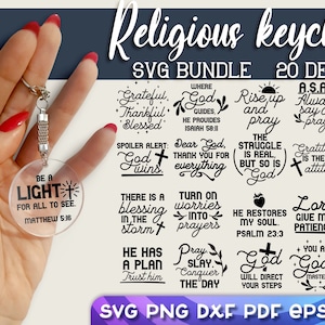 Religious Keychain Quotes SVG Bundle  | Religion Round Keychain Design | Jesus Acrylic Keyring
