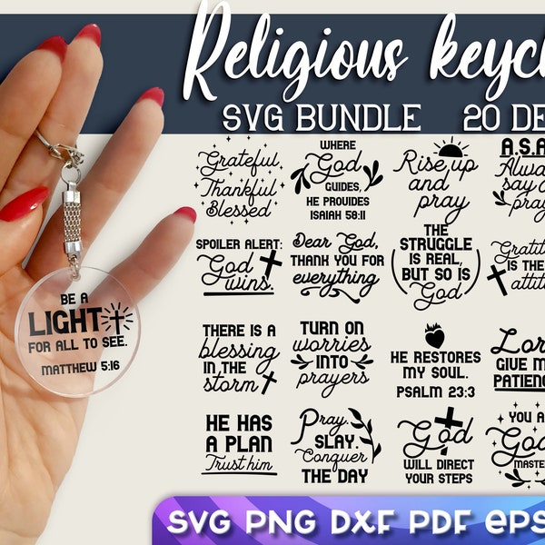 Religious Keychain Quotes SVG Bundle  | Religion Round Keychain Design | Jesus Acrylic Keyring