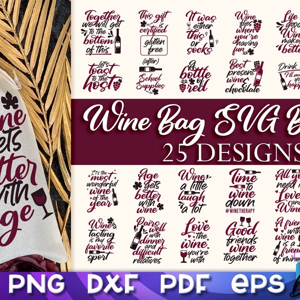 Paquet de SVG de sac de vin | Conception SVG de sac de vin de Noël | Citations drôles de vin SVG