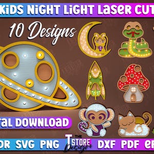 Paquete de lámparas de noche LED de madera para niños, caja de luz LED con animales 3D cortada con láser, lámpara de noche para bebé cortada con láser, decoración de habitación de bebé, decoración de habitación de niños