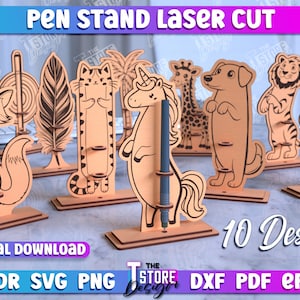 Animals Pencil Holder Desk Organizer, Pencil Holder Laser Cut File Personalized Laser Engraved, Gift Desk Stand Laser Cut Files, CNC Files