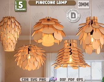 Paquete de lámparas de piña 3D cortadas con láser, lámpara rústica SVG, corte láser bohemio, lámpara de piña cortada con láser, luz decorativa SVG, candelabro de madera