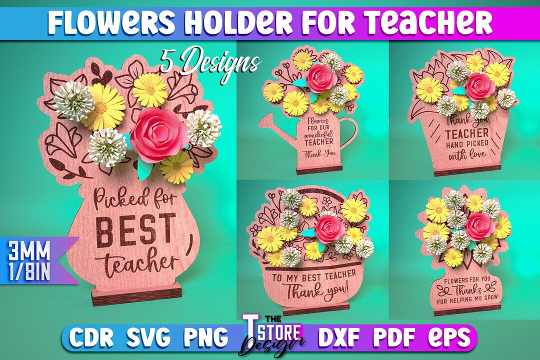 Flowers Holder Teacher Laser Cut SVG Bundle Teacher Holder SVG Design