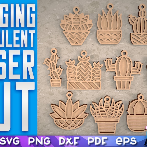 Hanging Succulent Laser Cut SVG Bundle | Home SVG Design | Laser Cut Files