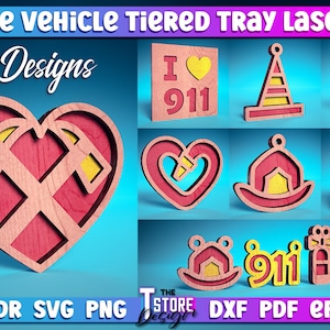 Rescue Vehicle Tiered Tray Laser Cut SVG Bundle | Vehicle Tiered Tray SVG Design | Laser Cut Files