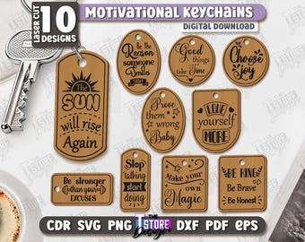 Portachiavi con citazioni motivazionali tagliate al laser, portachiavi in legno con detti motivazionali, portachiavi con detti positivi in formato svg, regalo ispiratore