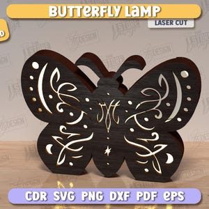 Butterfly Lamp Laser Cut Bundle, 3D Wooden Night Lights SVG, Mystical Design, Butterfly Art, Table Lamp, Celestial Lantern, Shadow Lamp SVG image 6