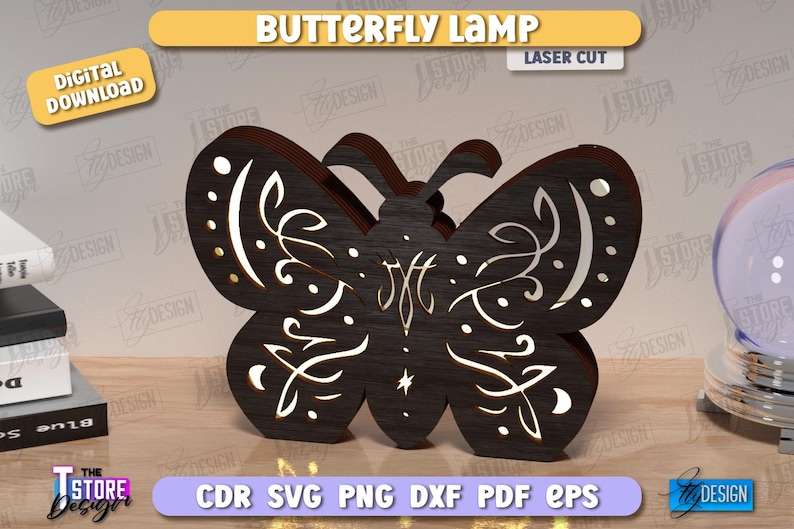 Butterfly Lamp Laser Cut Bundle, 3D Wooden Night Lights SVG, Mystical Design, Butterfly Art, Table Lamp, Celestial Lantern, Shadow Lamp SVG image 6