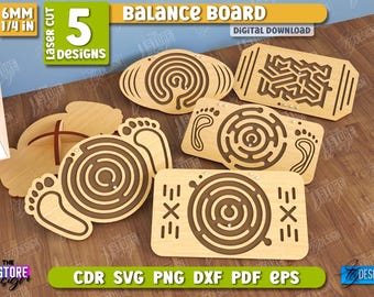 Balance board lasercut bundle, balance board game for kids digital file, montessori board, neuro balance board, balance challenge, labyrinth