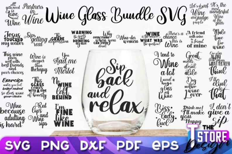Weinglas SVG Bundle | Glas-Ätz-Designs | Stencil svg v.2 Bild 2