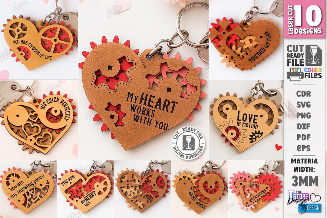 3d Mechanical Heart Keychain Bundle, Valentines Day Spinning