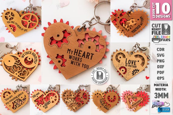 3d Mechanical Heart Keychain Bundle, Valentines Day Spinning
