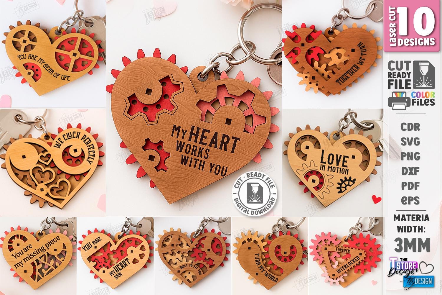 3d Mechanical Heart Keychain Bundle, Valentines Day Spinning