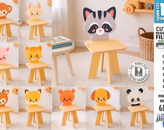 Kinderstuhl svg - Tierstuhl Laser Cut - Kleinkind Holzmöbel Glowforge - Kinderzimmerhocker svg