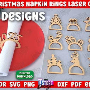 Weihnachten Serviettenringe Laser Cut Bundle, Weihnachten Serviettenringe SVG, Santa Laser Cut Dateien, digitale Dateien, Serviettenring Weihnachten Glowforge