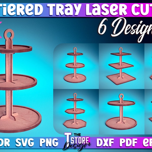 Tiered Tray Laser Cut SVG Bundle | Tiered Tray SVG Design | Laser Cut Files