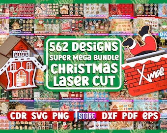 Christmas Laser Cut Mega Bundle, 562 Xmas Laser Cut Designs, Christmas decor, Christmas Advent Calendar, Christmas Gnomes Laser cut designs