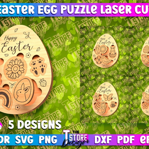 Easter Egg Wooden Puzzle Laser Cut | Children Puzzle SVG Design | Montessori Toy Laser Cut Files | Educational Game Design | Easter Bunny