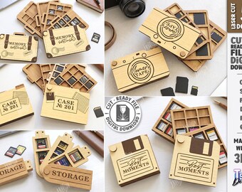 SD-Kartenhalter (Laserschnittdatei) – Aufbewahrungsbox für Speicherkarten – Organizer-Box für Fotografen – Kamerazubehör (SVG)