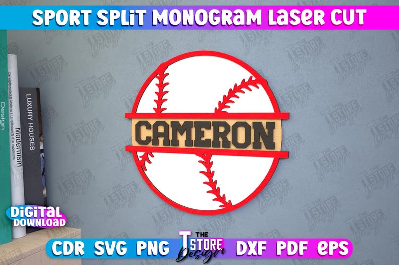 Custom Sports Name Signs Lasercut Bundle, Personalized Split Monogram ...