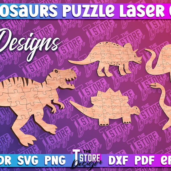 Dinosaur Puzzle Laser Cut Bundle | Wooden Dino SVG Puzzle | Puzzle Game Ideas | Kids Game Laser Design