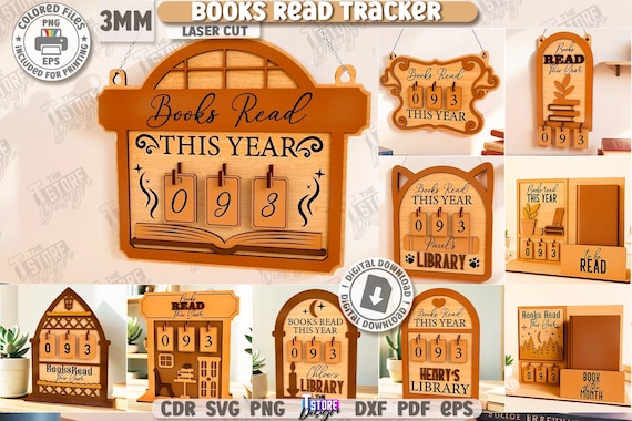 Laser Cut Book Reader Tracker Bundle SVG, Library Decor (Digital Download)