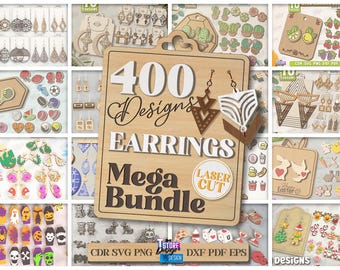 Earrings laser cut mega bundle, 400 wooden earrings, engraved stud earrings svg, Halloween dangle earring svg, boho jewelry, floral earrings