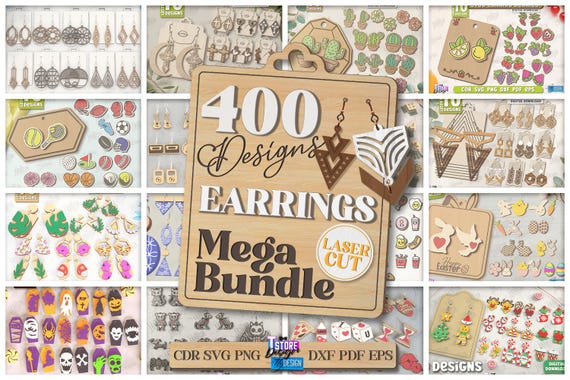Earrings laser cut mega bundle, 400 wooden earrings, engraved stud earrings svg, Halloween dangle earring svg, boho jewelry, floral earrings