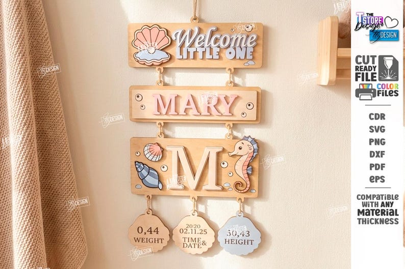 Newborn Baby Stats Sign Laser Cut Bundle, Layered Birth Announcement ...