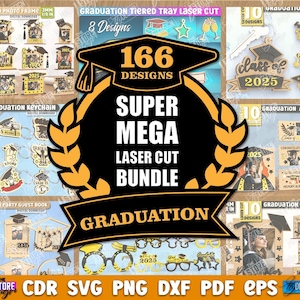 166 Mega Paquete de Graduación Cortado con Láser, Diseños de Graduación 2025, Ideas de Regalos para Graduados, Clase de 2025, Láser 3D de Graduación, SVG Escolar, Universidad, Facultad