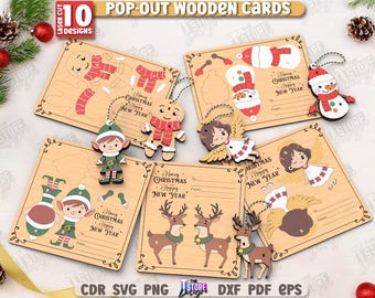 3d Christmas personalized pop up gift card laser cut bundle, Christmas puzzle card laser cut, wooden Xmas pop up cards, Christmas ornaments