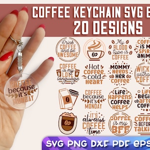 Paquete SVG de llavero de café / Citas de café SVG / Diseño SVG divertido