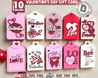 Conjunto de etiquetas 3D para cartões de presente do Dia dos Namorados, cortadas a laser, porta-cartões de presente, frases de Dia dos Namorados em SVG, etiqueta para presente de Dia dos Namorados, etiqueta para presente, SVG de amor