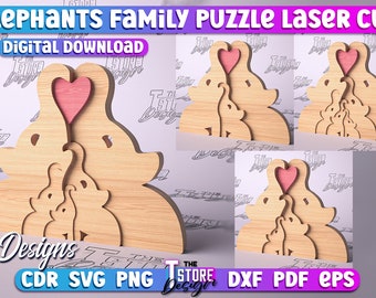 Benutzerdefinierte Elefanten Familie Puzzle Laser geschnitten | Liebe SVG-Design | Familie Liebe Puzzle Laser geschnitten Dateien | SVG-Design