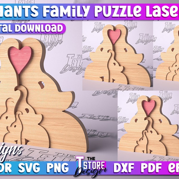 Aangepaste olifanten familie puzzel lasergesneden | Hou van SVG-ontwerp | Familie liefde puzzel Lasergesneden bestanden | SVG-ontwerp