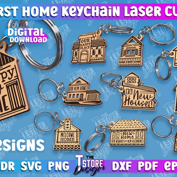 Our First Home Lasercut Keychain | New Home Keyrings | Couples Keyring | Moving House Gift | His & Hers Keyring Homeowner Lasercut