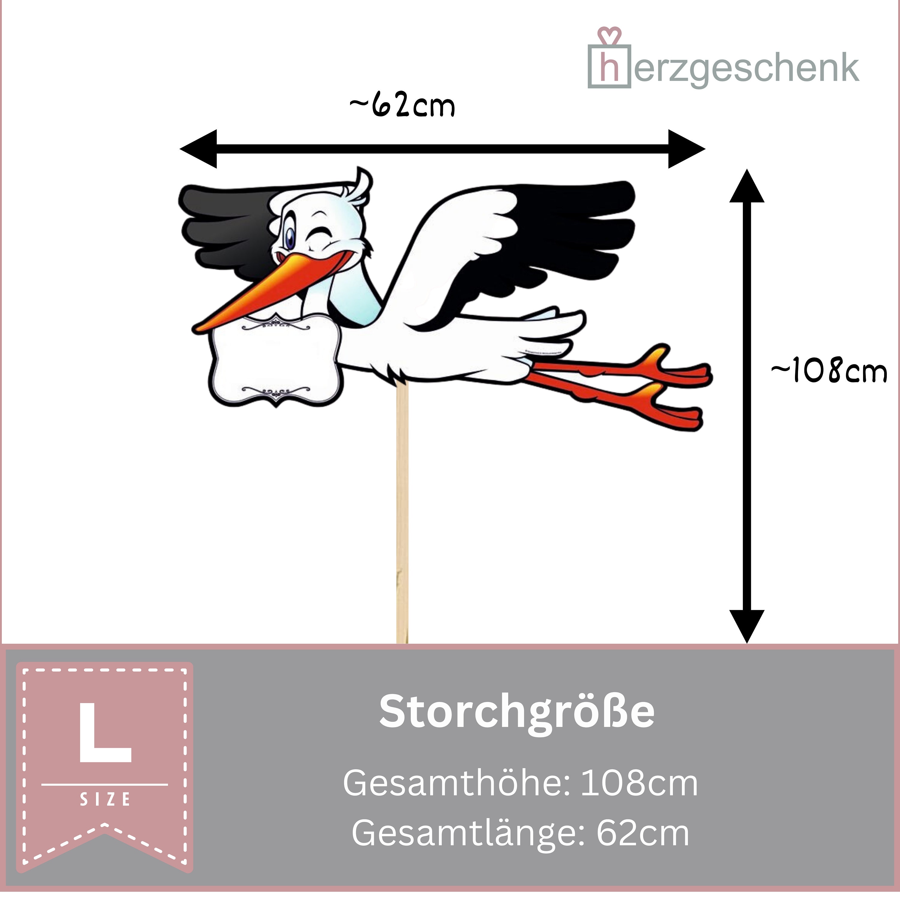 Storch zur Geburt, Klapperstorch aus Holz einseitig bedruckt, inkl